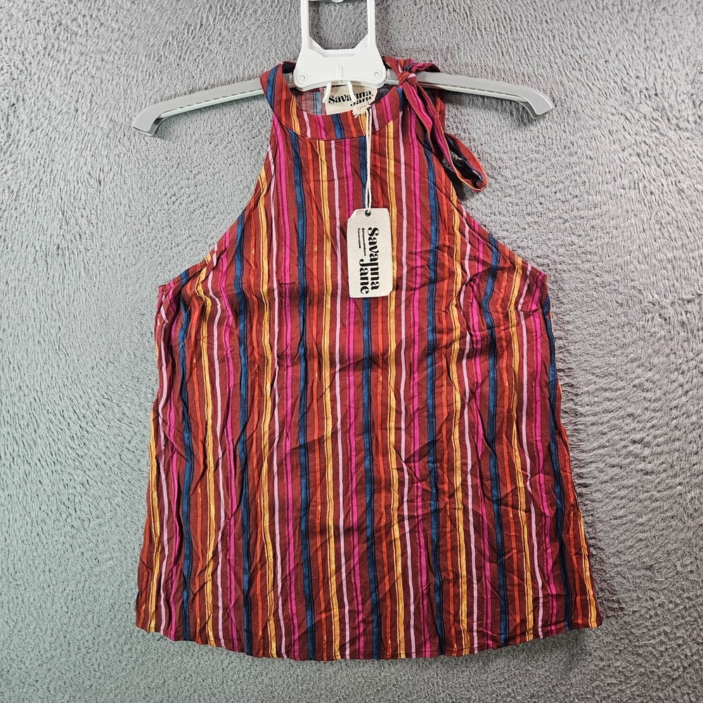 NEW Savanna Jane Tank Top Women Small Tie‎ Neck Multicolor Striped